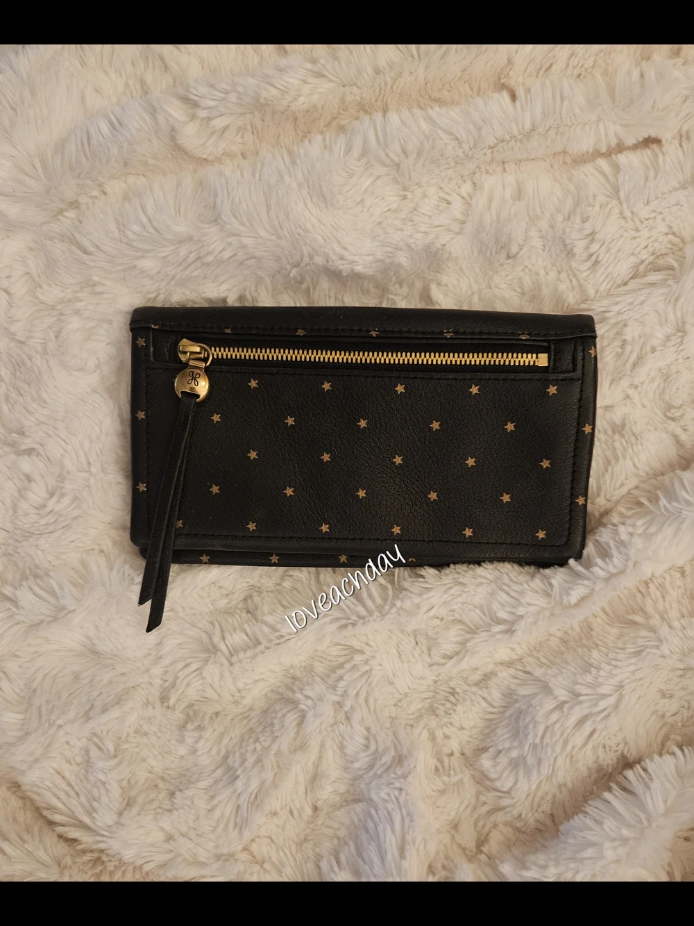 HOBO☆Black Star-Print Leather Wallet with Gold Zip